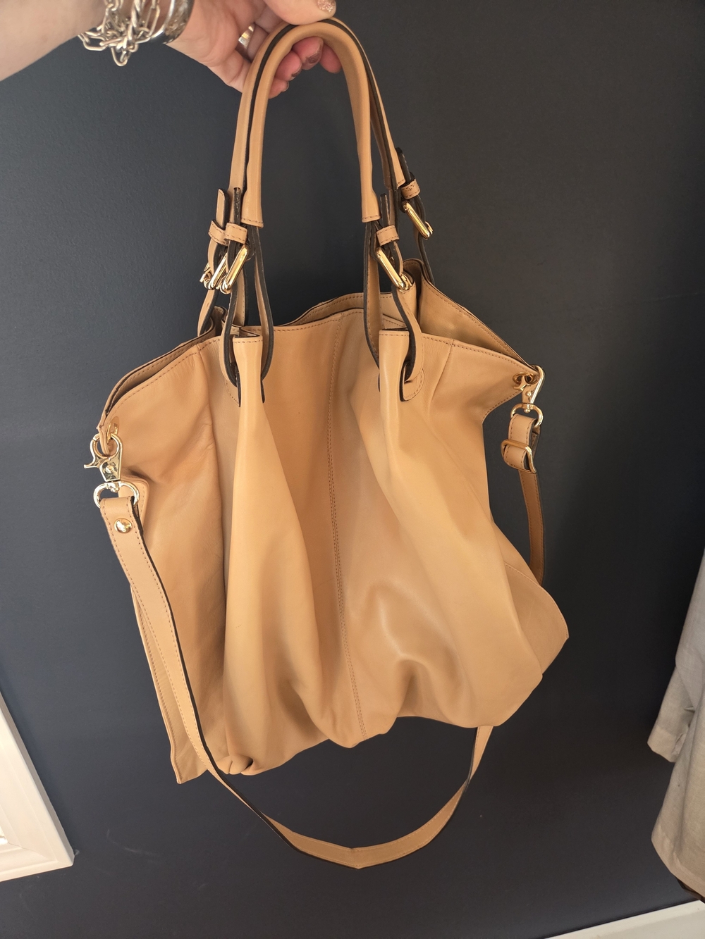 Soft Leather Tote Handbag in Tan - Women Bags 16x17